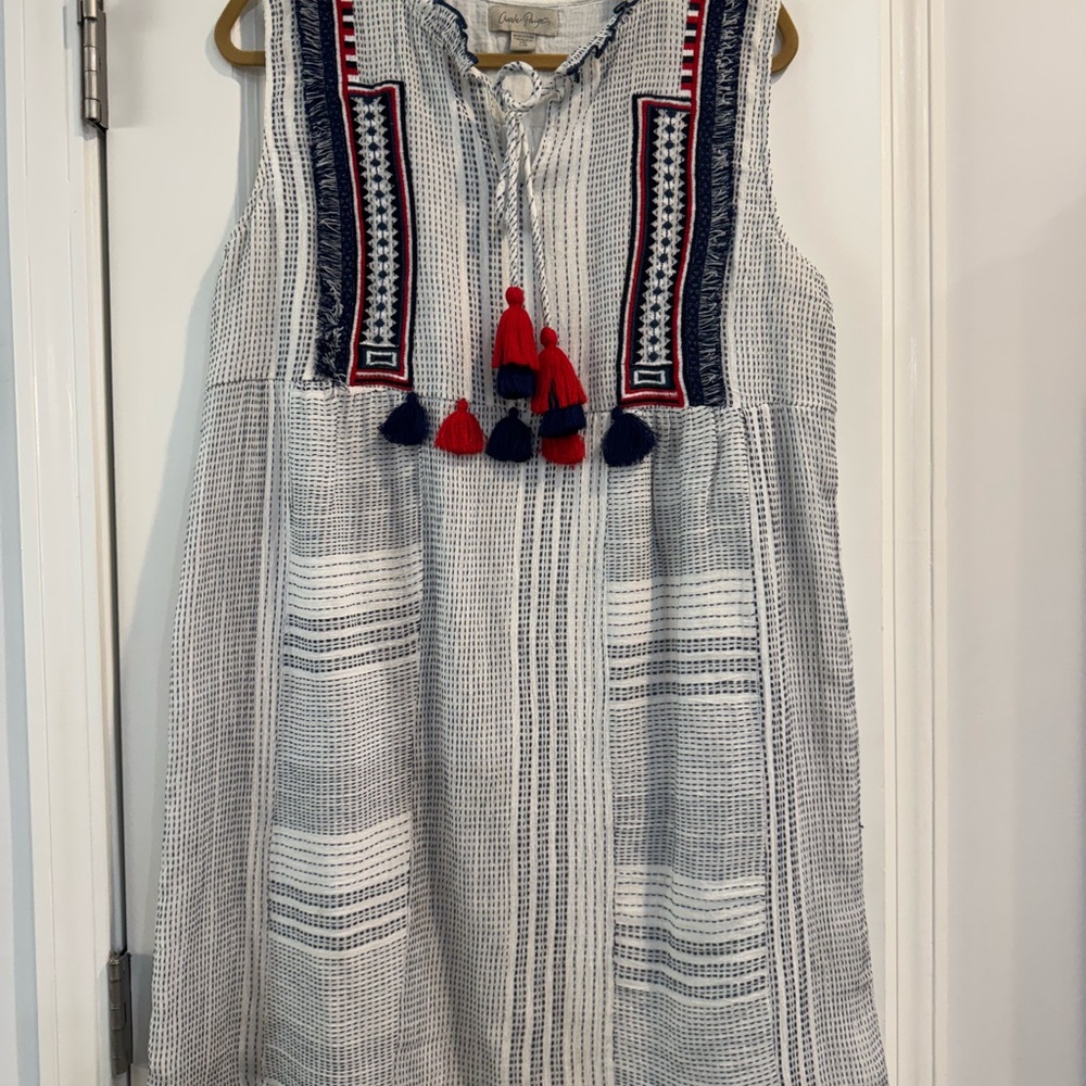 Charlie Paige Blue White Pleated Embellished Sundress